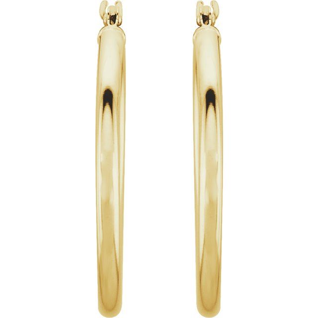 14K Yellow Gold 15 mm Polished Tube Hoop Earrings