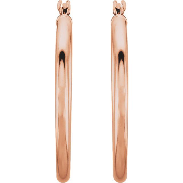 14K Yellow Gold 15 mm Polished Tube Hoop Earrings