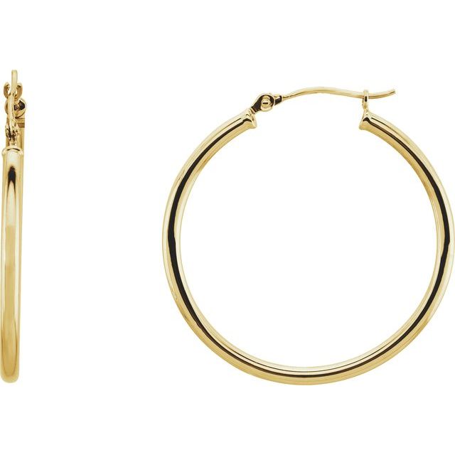 Round Tube Hoop Earrings | 14K Gold | 13 Mm x 2 Mm - 60 Mm x 2 Mm | V2.1