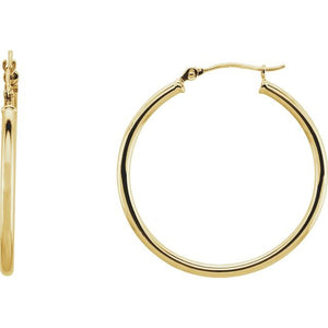14K Gold Round Tube Hoop Earrings