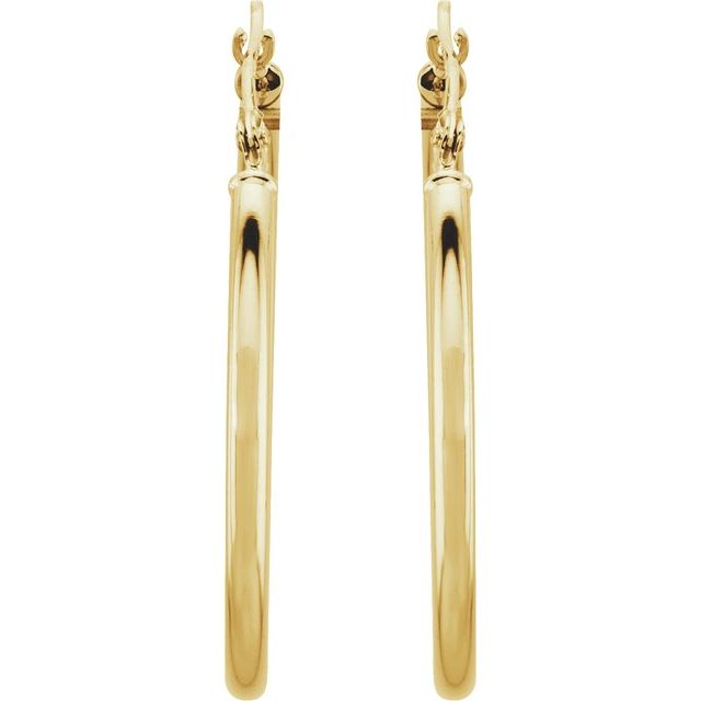 14K Yellow Gold 15 mm Polished Tube Hoop Earrings