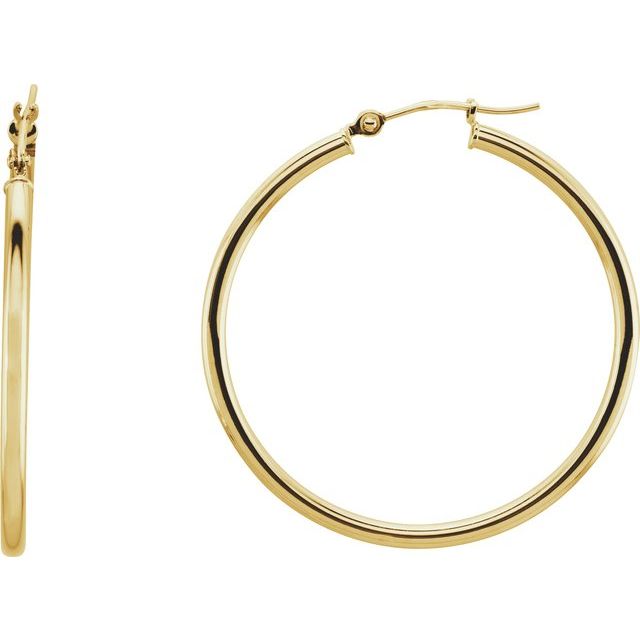 14K Yellow Gold 15 mm Polished Tube Hoop Earrings