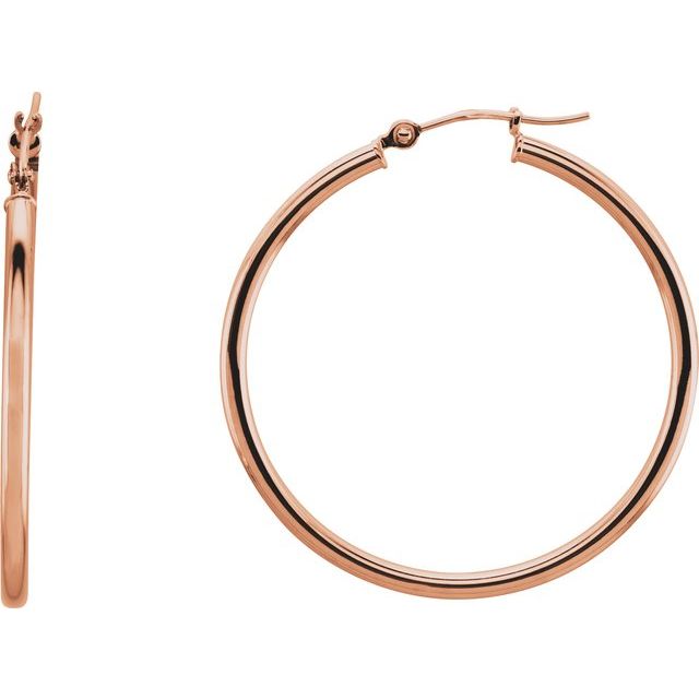 14K Gold Round Tube Hoop Earrings