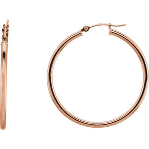 14K Gold Round Tube Hoop Earrings