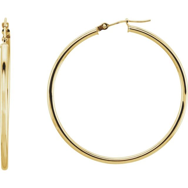 14K Yellow Gold 15 mm Polished Tube Hoop Earrings