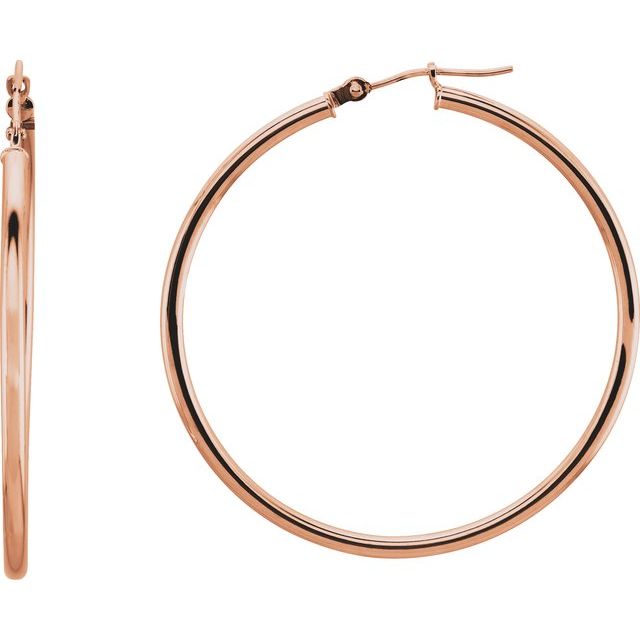 14K Gold Round Tube Hoop Earrings