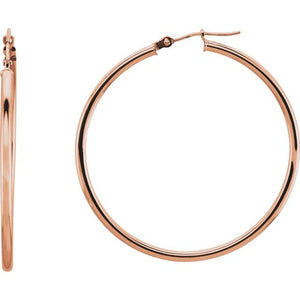 14K Gold Round Tube Hoop Earrings
