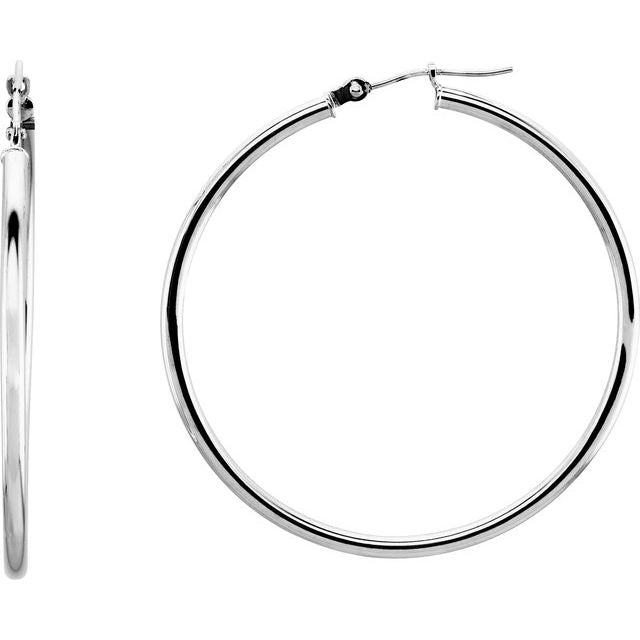 14K Gold Round Tube Hoop Earrings