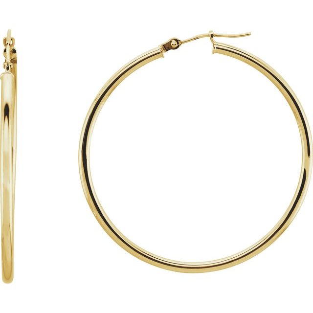 14K Gold Round Tube Hoop Earrings