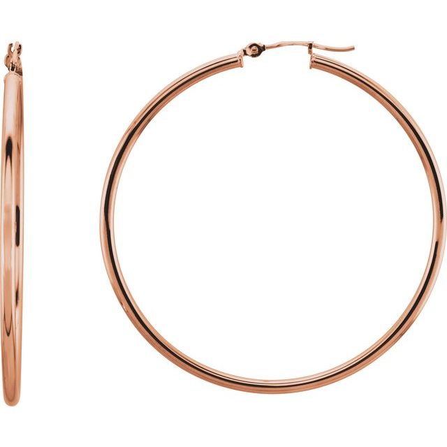 14K Gold Round Tube Hoop Earrings
