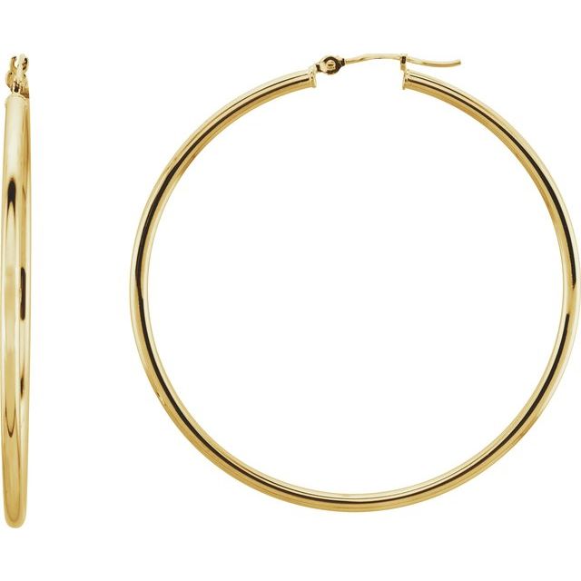 Round Tube Hoop Earrings | 14K Gold options* | 13–60 Mm × 2 Mm | Round | Friction Backs | Polished