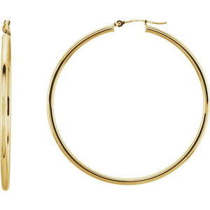 14K Gold Round Tube Hoop Earrings