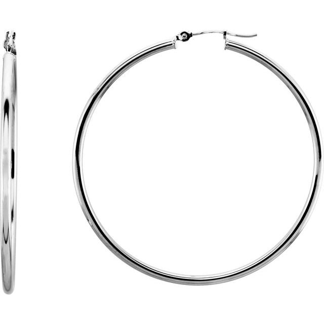 Round Tube Hoop Earrings | 14K Gold options* | 13–60 Mm × 2 Mm | Round | Friction Backs | Polished