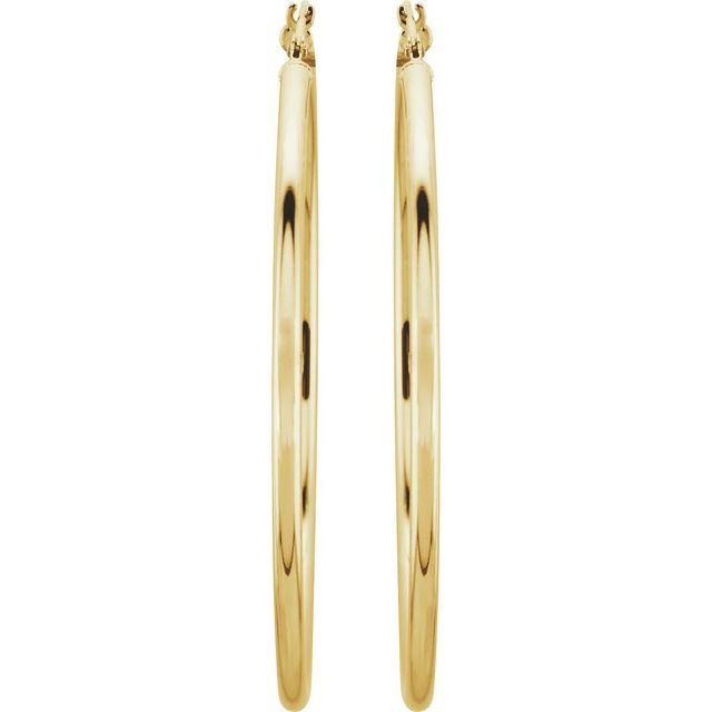 14K Yellow Gold 15 mm Polished Tube Hoop Earrings