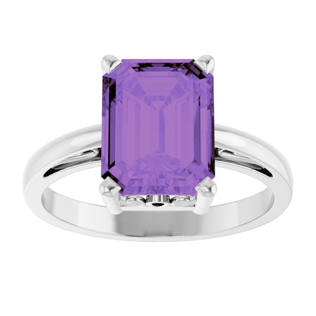 14K Gold Natural Amethyst Scroll Setting Ring - Options Available