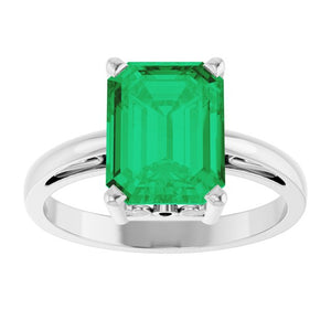 Lab-Grown Emerald Scroll Setting Ring