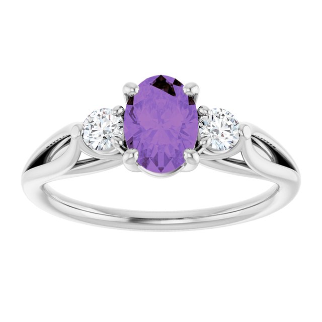 14K Gold Natural Amethyst and Diamond Ring