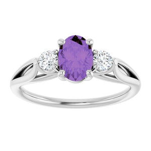 14K Gold Natural Amethyst and Diamond Ring