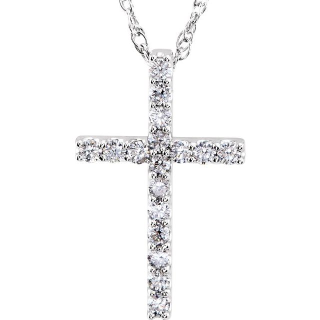 1/2 CTW Natural Diamond Petite Cross Pendant in 14K Gold & Platinum
