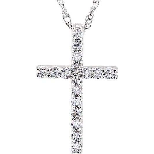 1/5 CTW Natural Diamond Radiant Petite Cross Necklace in 14K Gold & Platinum