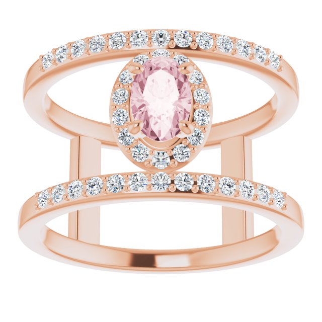 Elegant 14K Rose Gold Pink Morganite and Diamond Accent Ring