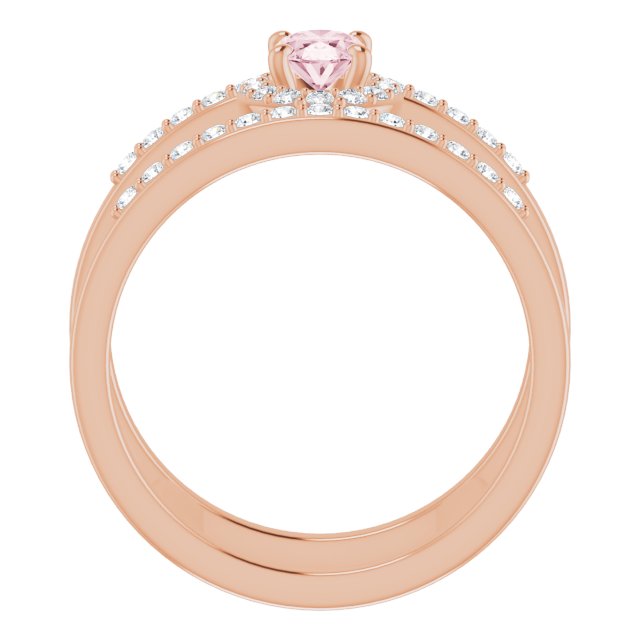 14K Rose Natural Pink Morganite & 1/3 CTW Natural Diamond Ring