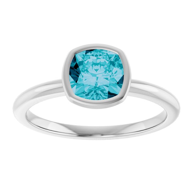 14K White Gold Cushion-Cut Natural London Blue Topaz Ring