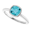 14K White Gold Cushion-Cut Natural London Blue Topaz Ring