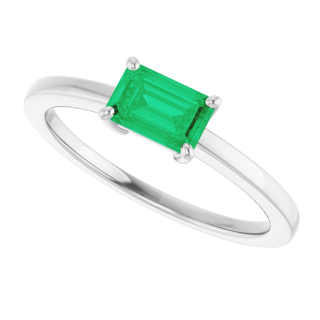 14K Yellow Lab-Grown Emerald Ring