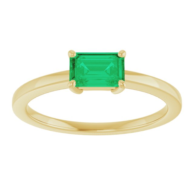 14K Yellow Gold Lab-Grown Emerald 6x4 mm Ring - Eco-Friendly Elegance