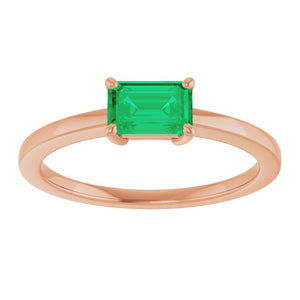 14K Yellow Gold Lab-Grown Emerald Ring - Eco-Friendly Elegance