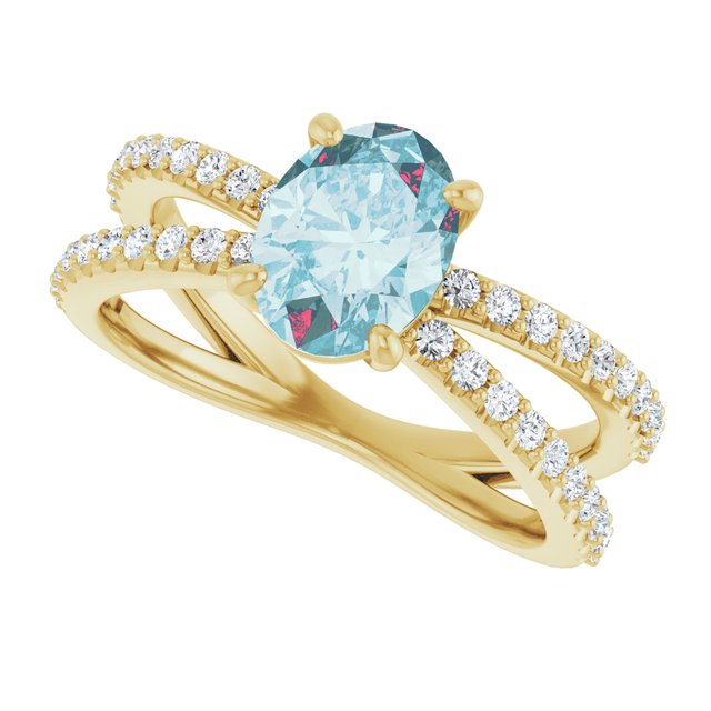 14K Yellow Gold, 8x6 mm Oval Natural Sky Blue Topaz Ring with 1/3 CTW Diamonds