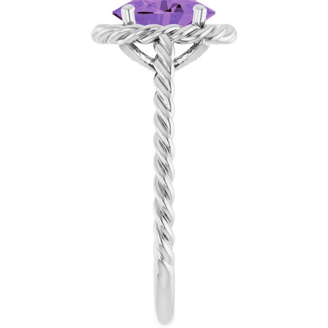 14K White Gold Natural Amethyst 8x6 mm Rope Ring