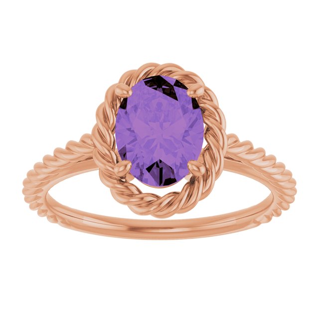 14K White Natural Amethyst Rope Ring