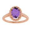 14K White Gold Natural Amethyst 8x6 mm Rope Ring