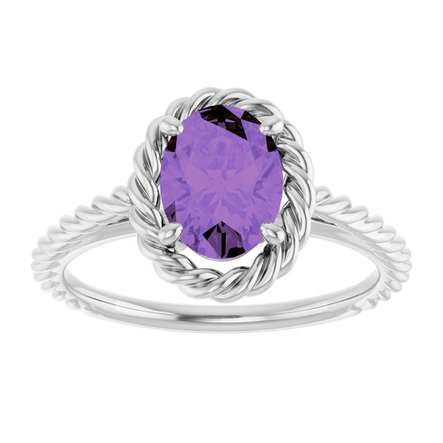 14K White Natural Amethyst Rope Ring