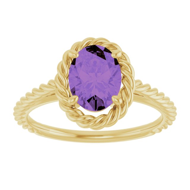 14K White Gold Natural Amethyst 8x6 mm Rope Ring