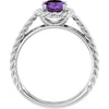 14K White Natural Amethyst Rope Ring