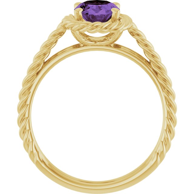 14K White Gold Natural Amethyst 8x6 mm Rope Ring