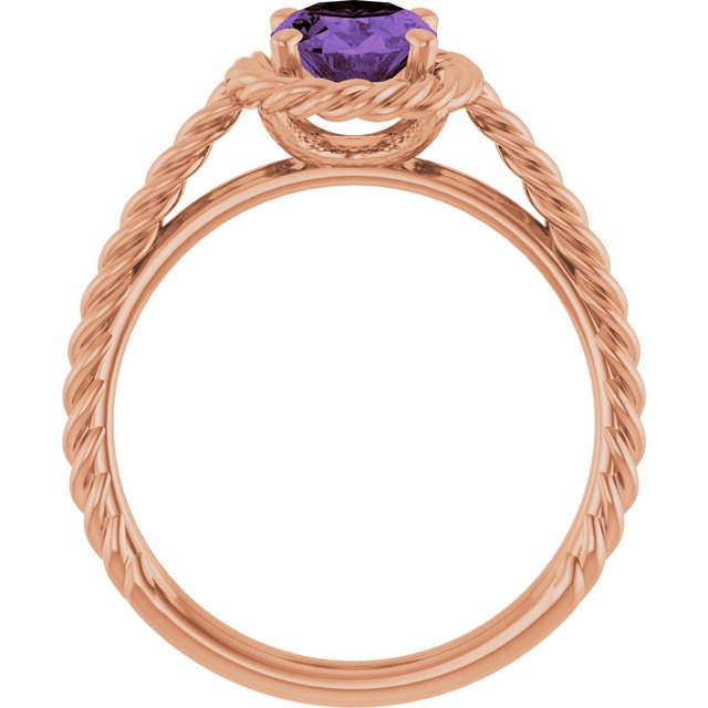 14K White Gold Natural Amethyst 8x6 mm Rope Ring