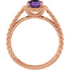 14K White Natural Amethyst Rope Ring