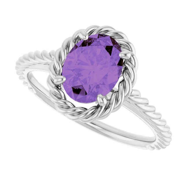 14K White Natural Amethyst Rope Ring