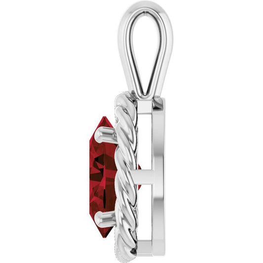 14K Gold, Platinum, Sterling Silver Natural Mozambique Garnet Rope Pendant - Options Available