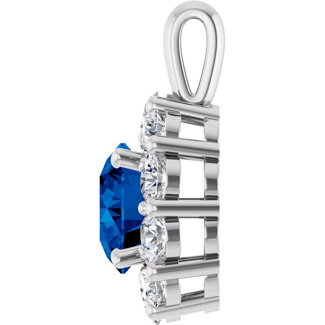 14K Gold Lab-Grown Blue Sapphire and Natural Diamond Pendant - Options Available