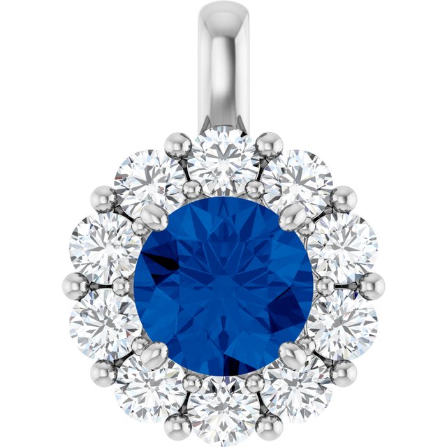 Lab-Grown Blue Sapphire And 1/2 Ctw Natural Diamond Pendant