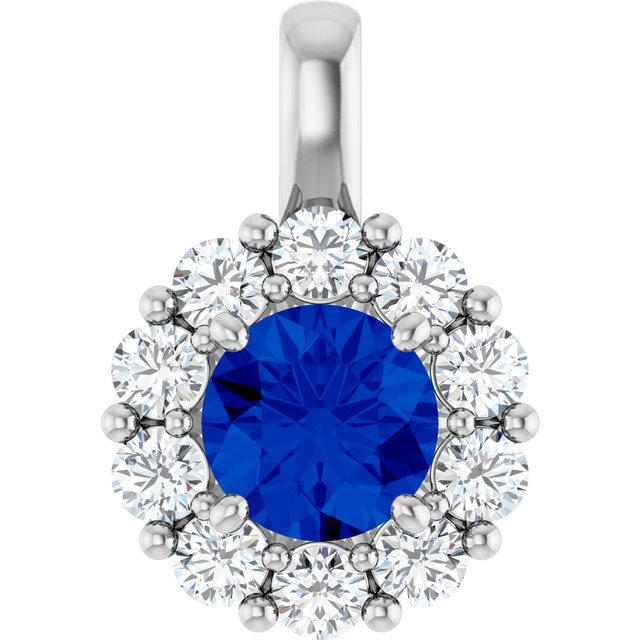 14K White Gold Natural Blue Sapphire & 1/2 CTW Diamond Pendant