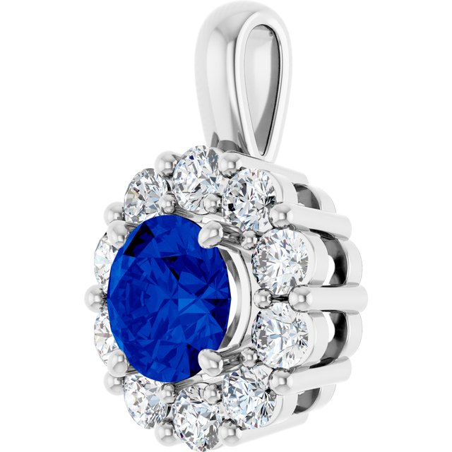 14K White Gold Natural Blue Sapphire & 1/2 CTW Diamond Pendant