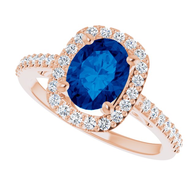 14K Yellow Lab-Grown Blue Sapphire & 1/3 CTW Natural Diamond Ring