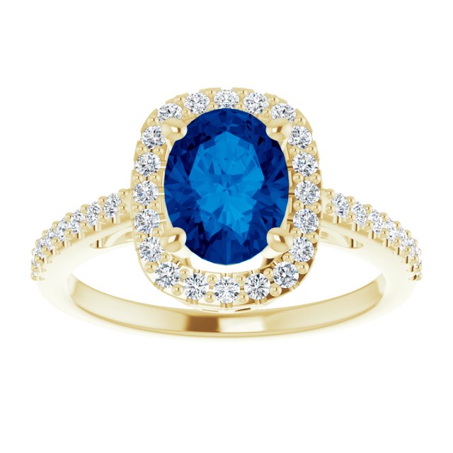 14K Yellow Gold Oval Lab-Grown Blue Sapphire & 1/3 CTW Diamond Ring