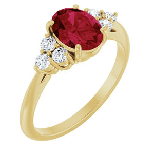 Lab-Grown Ruby And 1/6 Ctw Natural Diamond Ring